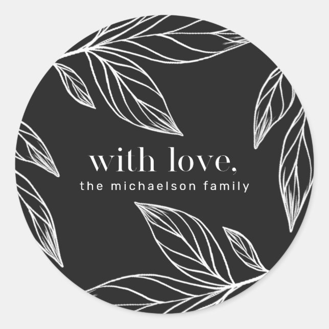 Winter Leaf with Love and Name Christmas Holiday Classic Round Sticker (Front)