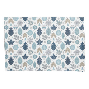 Winter Leaves and Snow Shapes Pillowcase