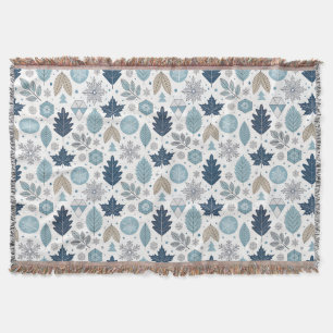 Winter Leaves and Snow Shapes Throw Blanket