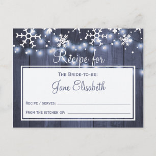 Winter lights rustic bride to be recipe card