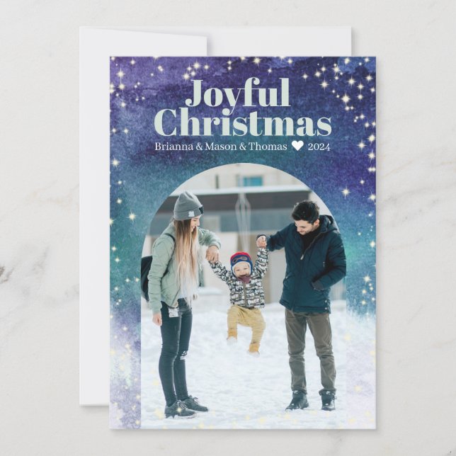Winter Lights Starry Sky Joyful Christmas Photo Ho Holiday Card (Front)