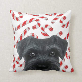 Winter limited edition. Black Schnauzer with Candy Throw Pillow