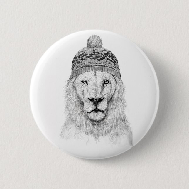 Winter lion (bw) 2 inch round button (Front)