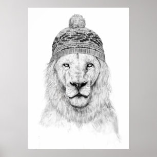 Winter lion (bw) poster