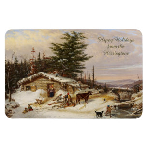 Winter Log House art custom text magnet
