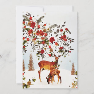 Winter Love Bird Christmas Tree Watercolor Holiday Card