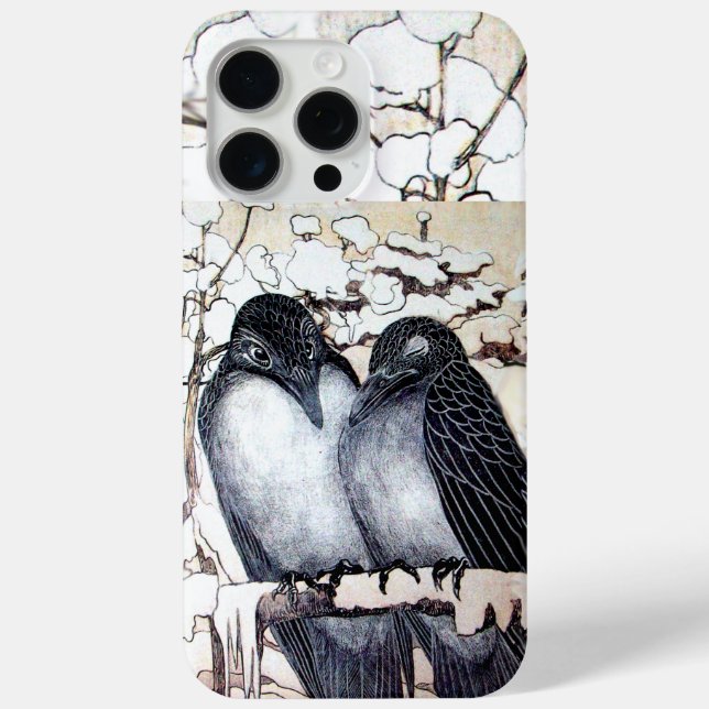 WINTER LOVE BIRDS IN SNOW Black and White Drawing Case-Mate iPhone Case (Back)