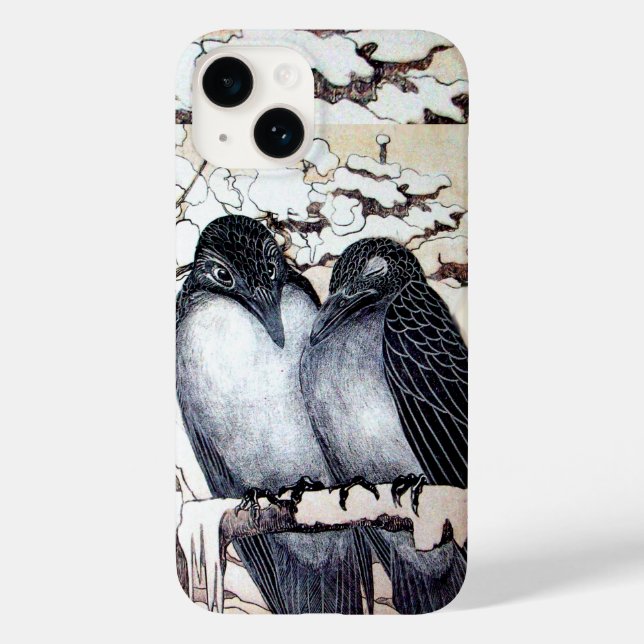 WINTER LOVE BIRDS IN SNOW Black and White Drawing Case-Mate iPhone Case (Back)