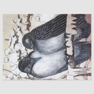 WINTER LOVE BIRDS IN SNOW Black White Tissue Paper