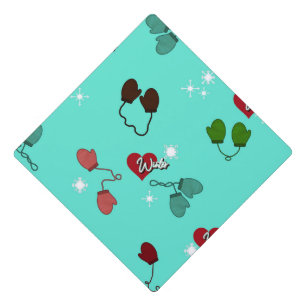 Winter Love Mittens and Snowflake Pattern Graduation Cap Topper