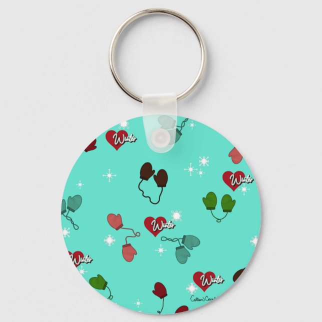 Winter Love Mittens and Snowflake Pattern Keychain (Front)