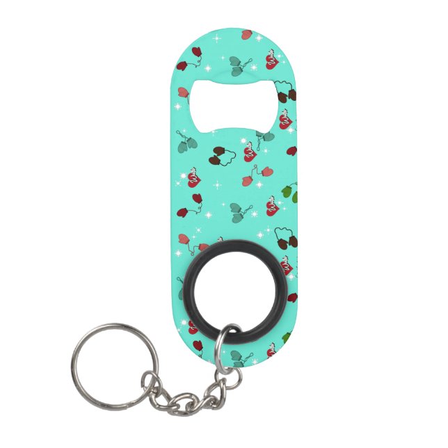 Winter Love Mittens and Snowflake Pattern Keychain Bottle Opener (Front)