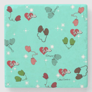 Winter Love Mittens and Snowflake Pattern Stone Coaster