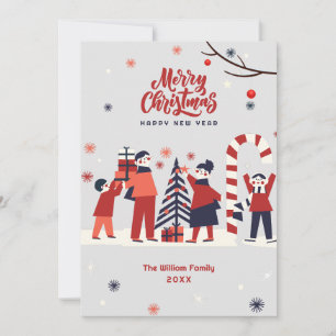 Winter lovely family cartoon christmas  holiday card