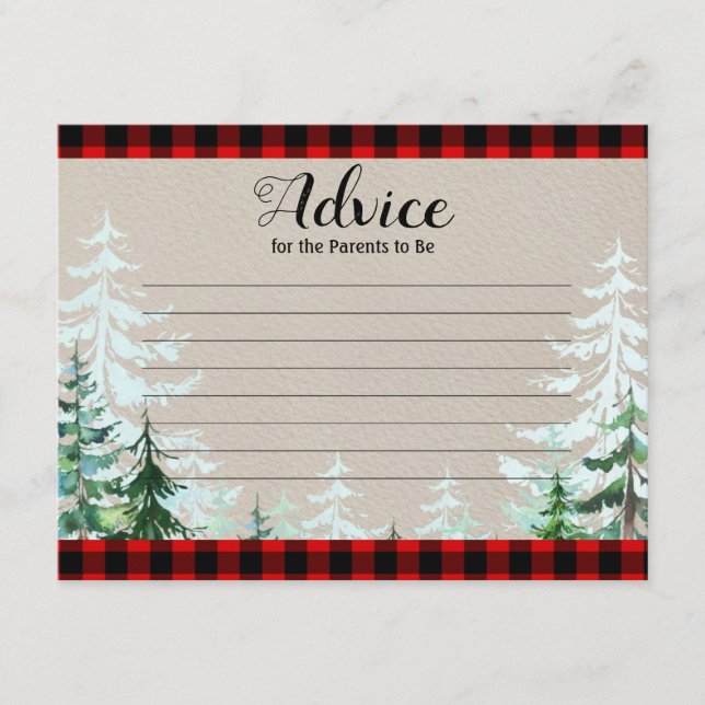 Winter Lumberjack Trees Baby Shower Advice Card (Front)