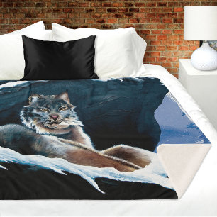 Winter Lynx Mountain Sherpa Blanket