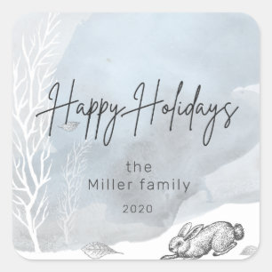 winter magic happy holidays monogram square sticker