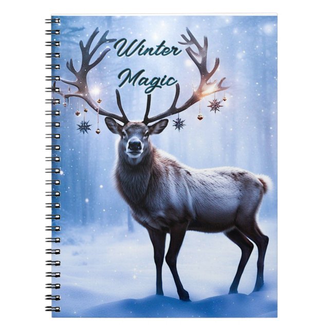 Winter Magic - Reindeer in Magical Forest Notebook (Front)