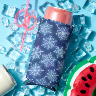 Winter Magic Snowflakes Deep Blue Sky Seltzer Can Cooler