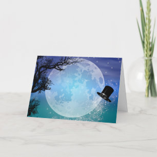 Winter Magic Snowman's Hat Full Moon Christmas Holiday Card