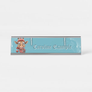 Winter magic with a cute cartoon giraffe. desk name plate