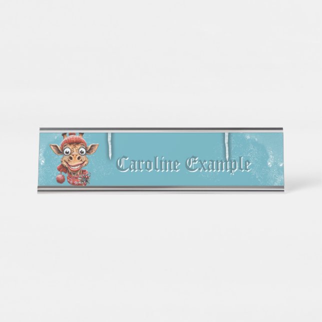 Winter magic with a cute cartoon giraffe. desk name plate (Front)