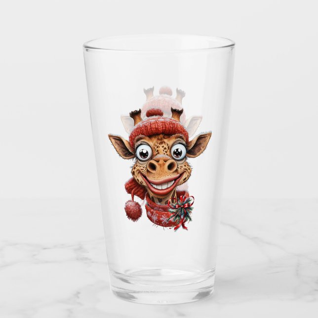 Winter magic with a cute cartoon giraffe glass (Front)