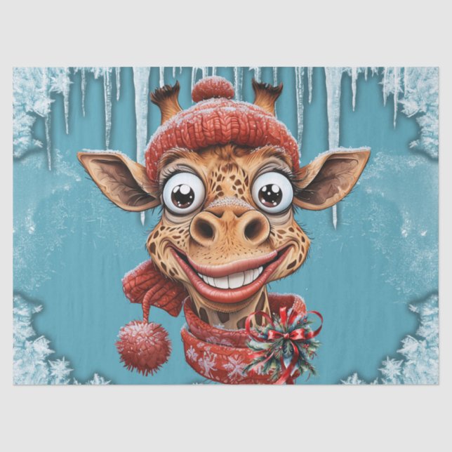 Winter magic with a cute cartoon giraffe tissue paper (Front)
