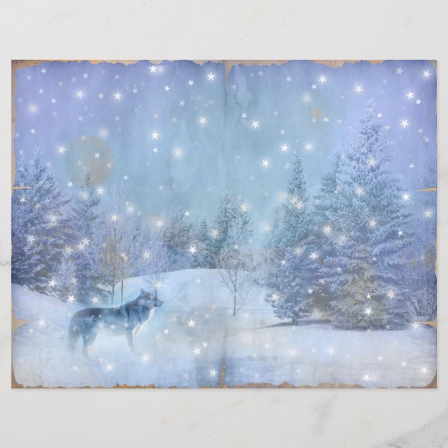 Winter Magic Wolf Scrapbook Page Paper, Enchanting (Front)