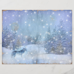 Winter Magic Wolf Scrapbook Page Paper, Enchanting