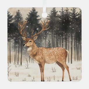 Winter Majesty Stag Winter Scene Metal Ornament