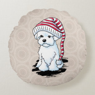Winter Maltipoo Round Pillow