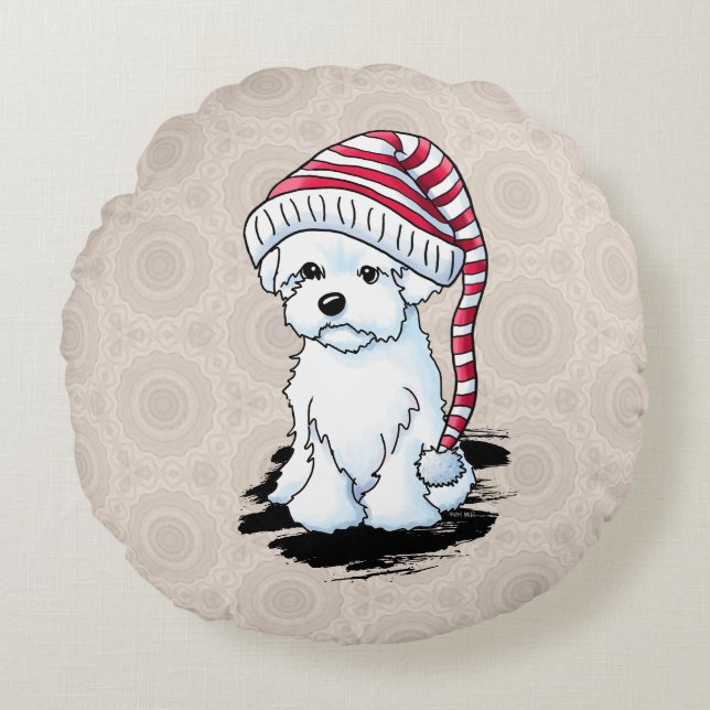 Winter Maltipoo Round Pillow (Front)