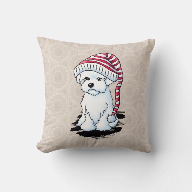 Winter Maltipoo Throw Pillow (Front)
