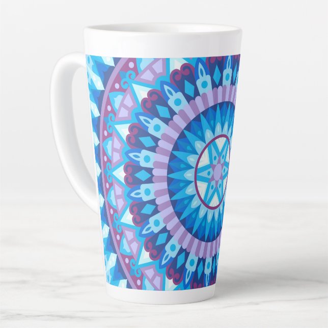 Winter Mandala Blue Geometric Snow Pattern Cozy Latte Mug (Left Angle)