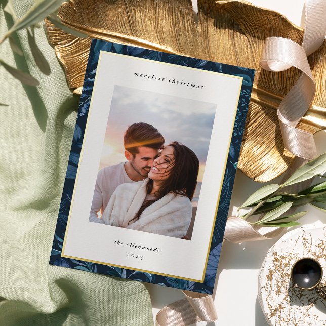 Winter Meadow | Botanical Christmas Photo Foil Holiday Card (Creator Uploaded)