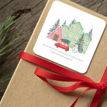 winter Merry Christmas cottage watercolor cute
