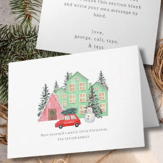 winter Merry Christmas cottage watercolor folded Holiday Card