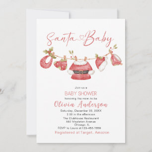Winter Merry Christmas Santa  Watercolor Baby Show Invitation