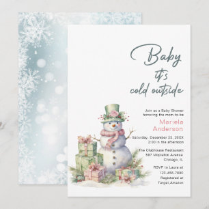 Winter Merry Christmas Snowman Watercolor Baby Sho Invitation