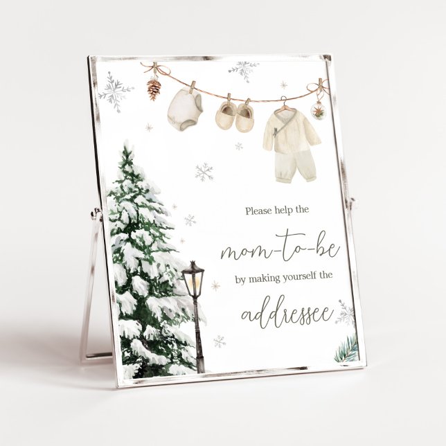 Winter Merry Little Baby Clothes Envelope Station Poster (Merry Little Winter Baby Clothes Baby Shower Envelope Station Sign)