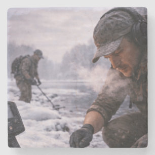 Winter Metal Detecting Long Sleeve Stone Coaster