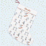 Winter Mice Personalized Small Christmas Stocking<br><div class="desc">Adorable little mice having fun in the winter snow,  skiing,  skating,  kissing under the mistletoe and generally enjoying life!  Original art by Nic Squirrell.  Change the name to personalize.</div>
