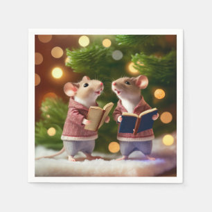 Winter Mice singing carols Napkins