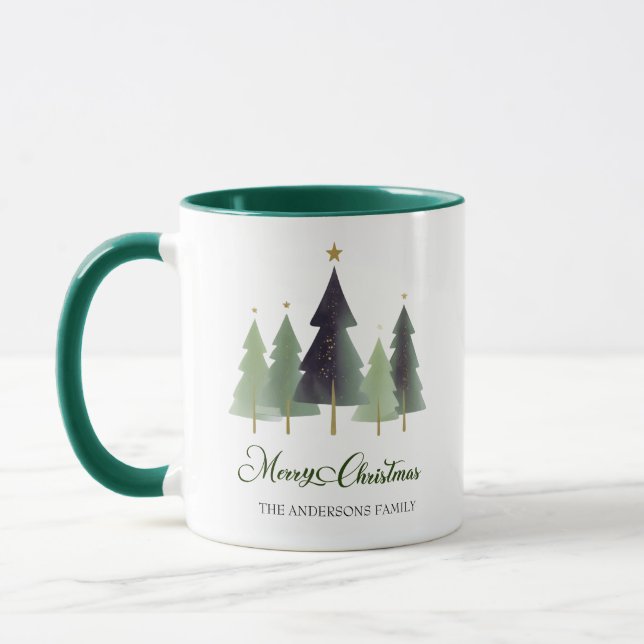 Winter minimal Pine Tree Personalized Christmas  Mug (Left)