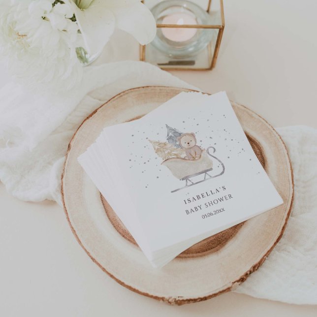 Winter Minimalist Bear Sleigh Baby Shower Napkin (Creator Uploaded)