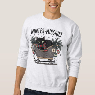 Winter Mischief (1) Christmas Cat Illustration Sweatshirt