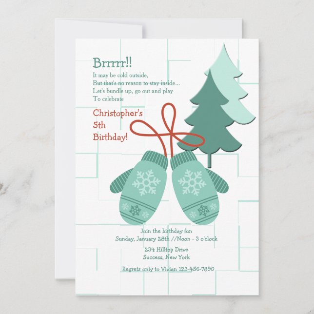 Winter Mittens Invitation (Front)