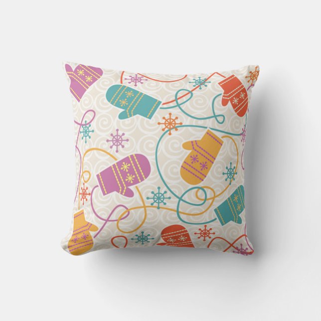 Winter Mittens Throw Pillow (Front)