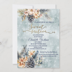 Winter modern bokeh floral watercolor invitation